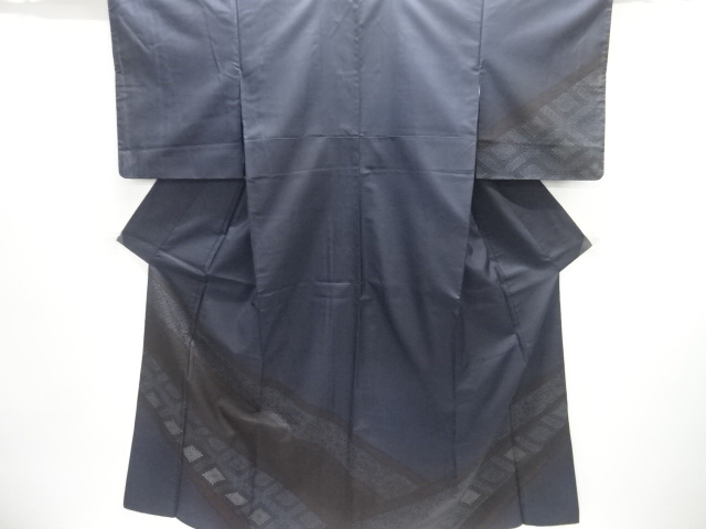 JAPANESE KIMONO / ANTIQUE HONBA OSHIMA TSUMUGI KIMONO (DYED) / HANA-RO